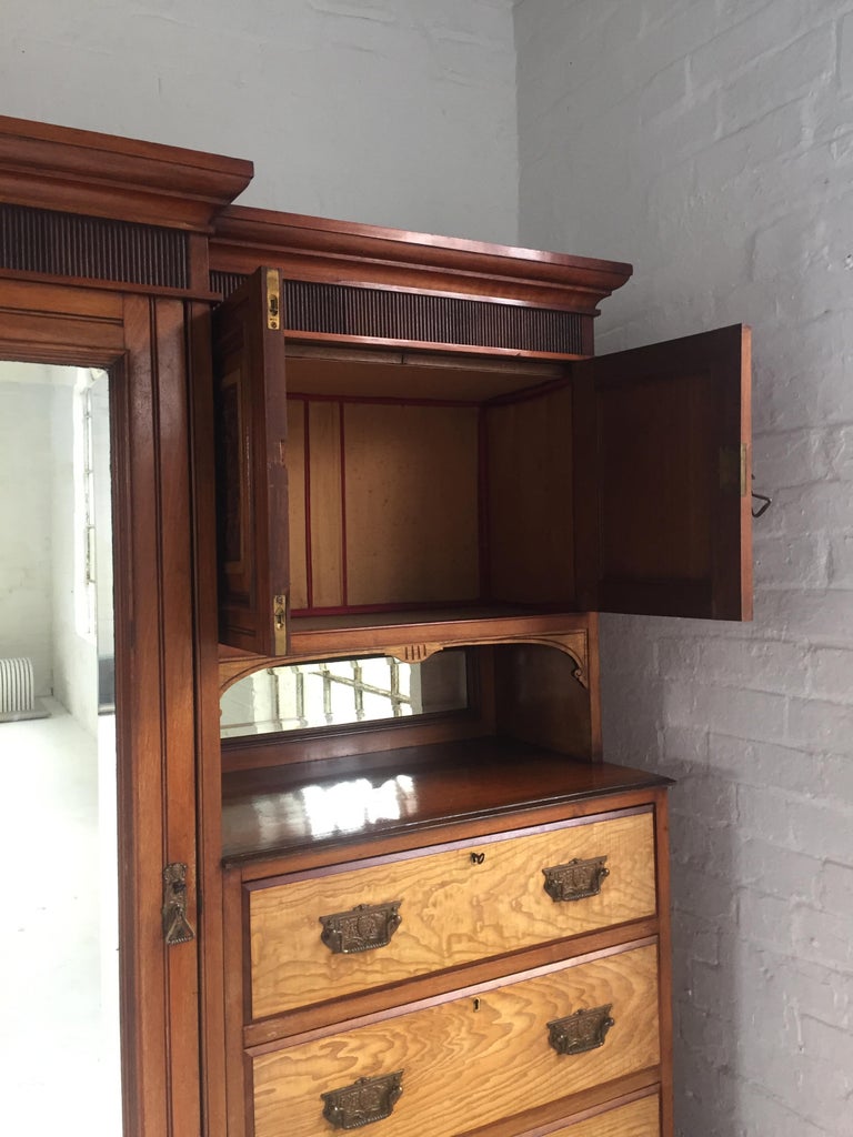 English Antique Combination Wardrobe in Mahogany and Blond Walnut For Sale at 1stdibs