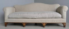 English Antique Comfortable Country House Curved Three-Seat Linen Sofa