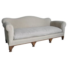 English Antique Comfortable Country House Curved Three-Seat Linen Sofa