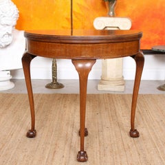 English Antique Demilune Card Table Edwardian Circular Mahogany Folding Console