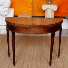 English Antique Demilune Card Table Victorian Circular Mahogany Folding Console