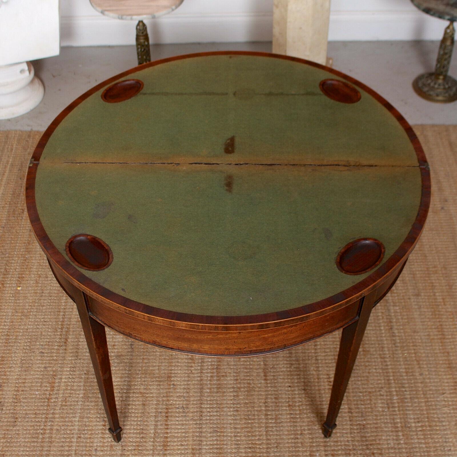 19th Century English Antique Demilune Card Table Victorian Circular Mahogany Folding Console For Sale