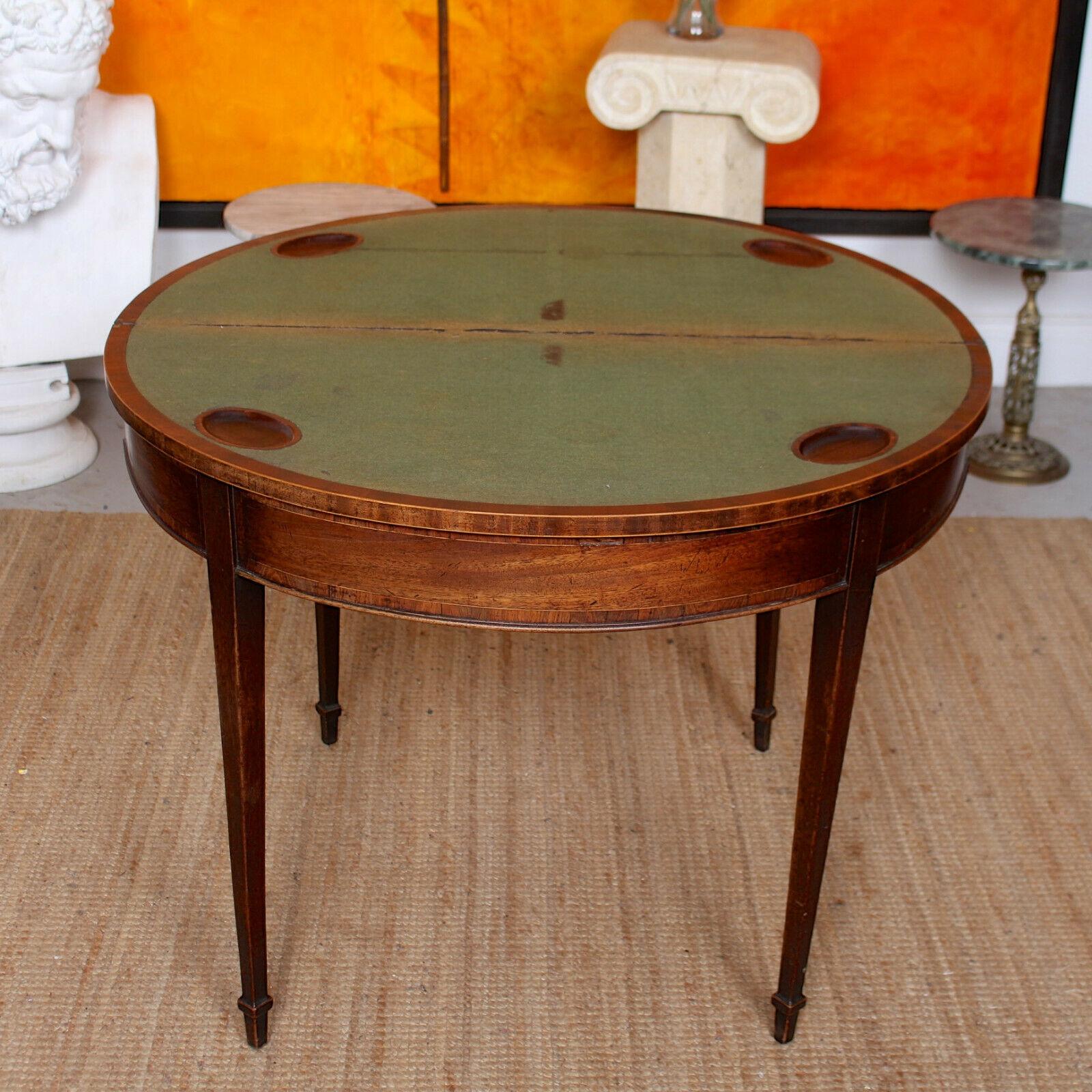 English Antique Demilune Card Table Victorian Circular Mahogany Folding Console For Sale 2