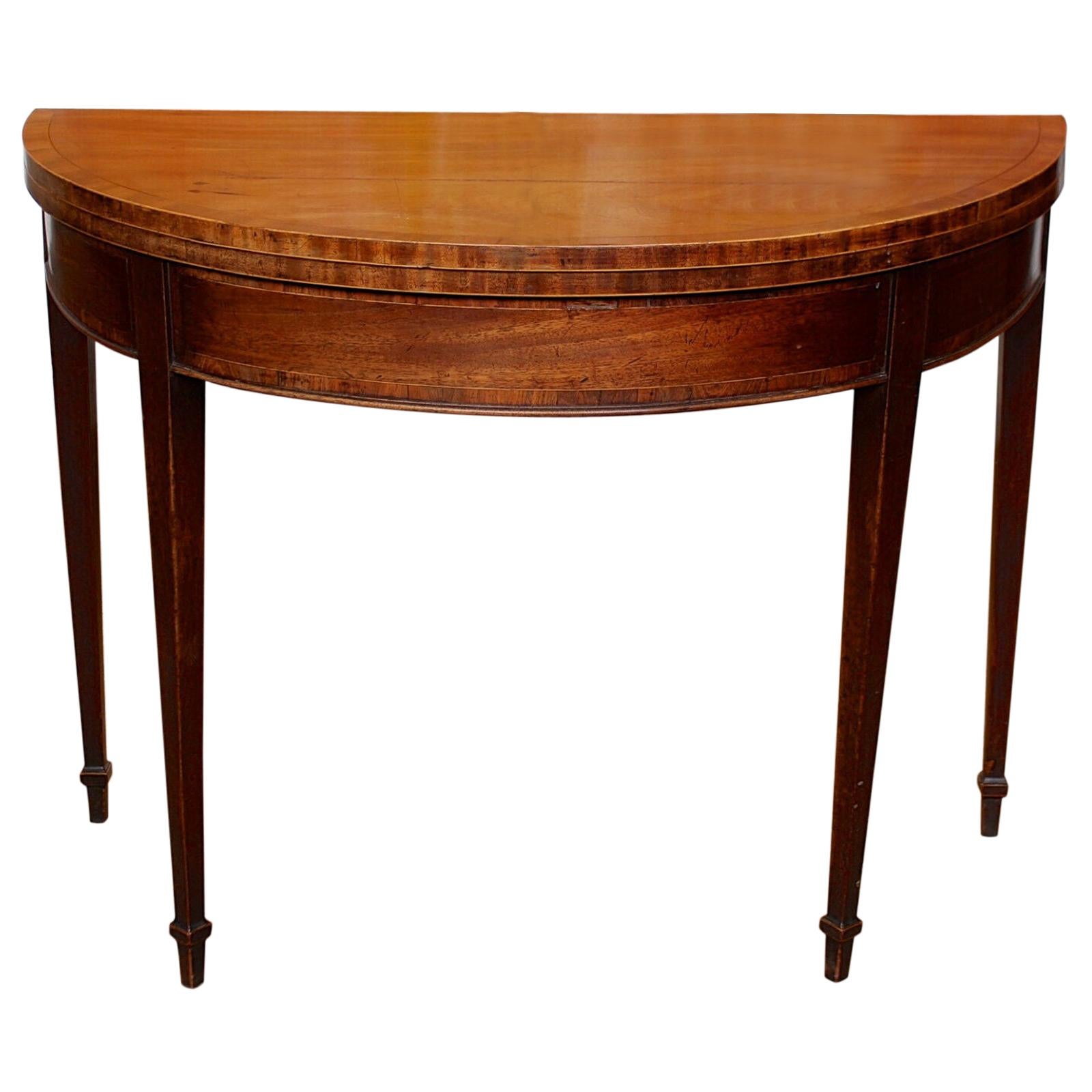 English Antique Demilune Card Table Victorian Circular Mahogany Folding Console For Sale