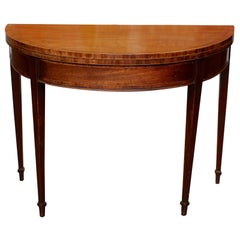 English Antique Demilune Card Table Victorian Circular Mahogany Folding Console