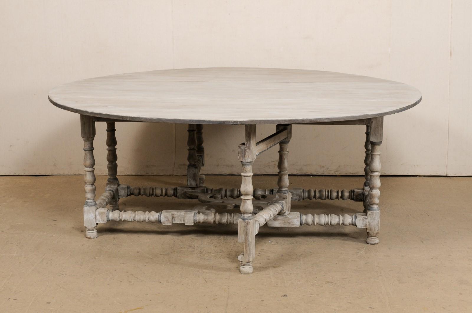 English Antique Double Gate-Leg & Drop-Leaf Table- Open Round or Large Console For Sale 5