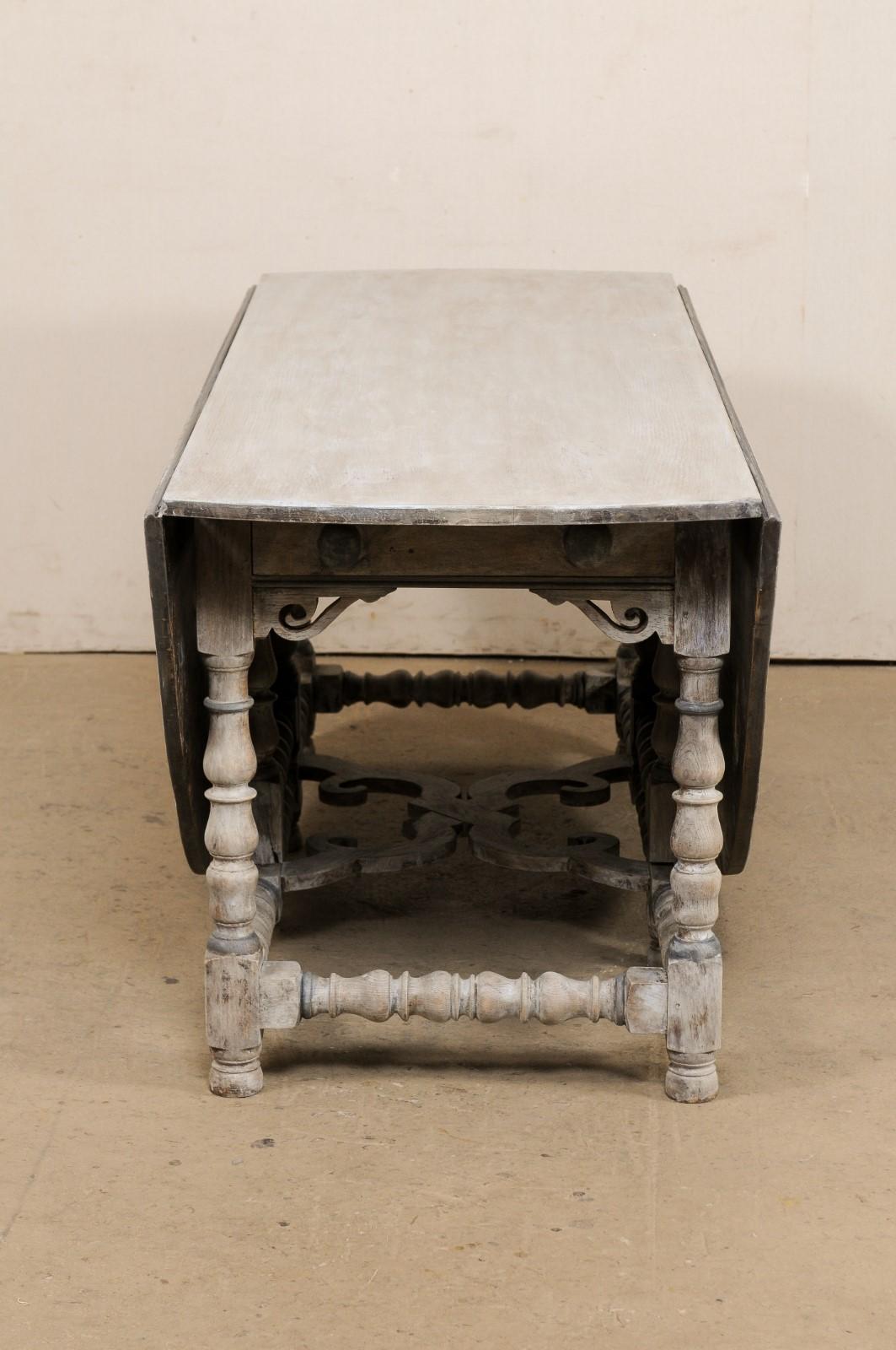 English Antique Double Gate-Leg & Drop-Leaf Table- Open Round or Large Console For Sale 8
