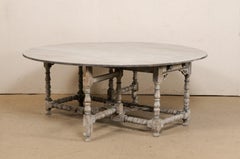 English Antique Double Gate-Leg & Drop-Leaf Table- Open Round or Large Console