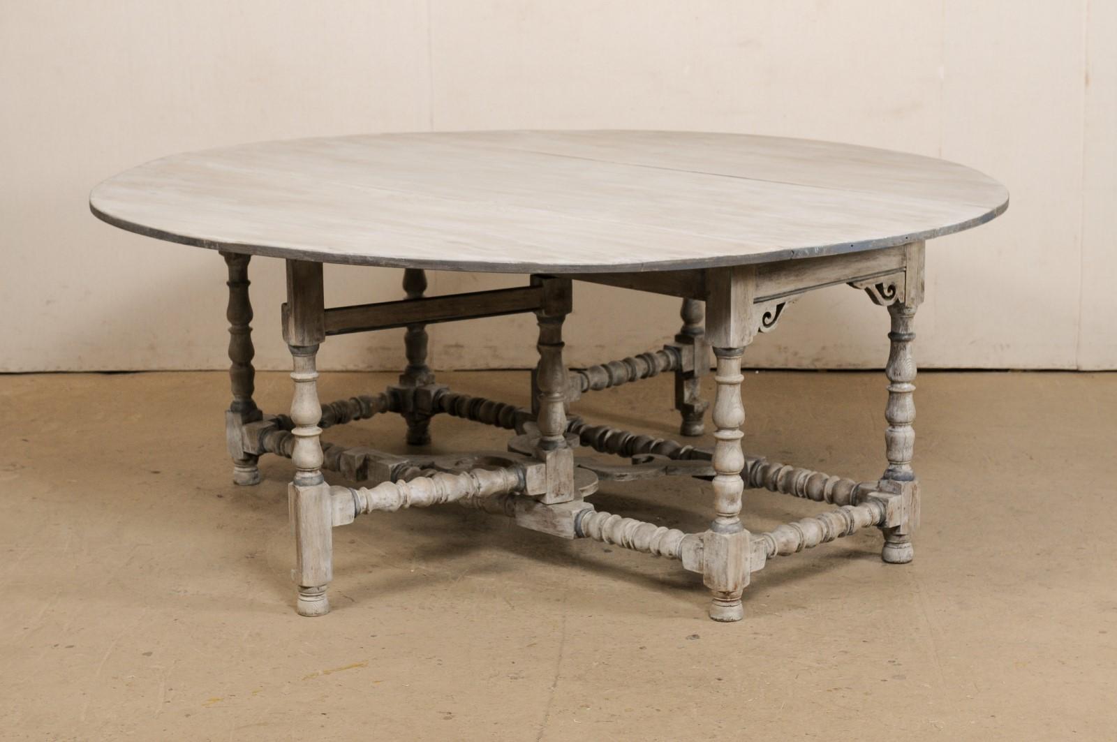 English Antique Double Gate-Leg & Drop-Leaf Table- Open Round or Large Console For Sale 3
