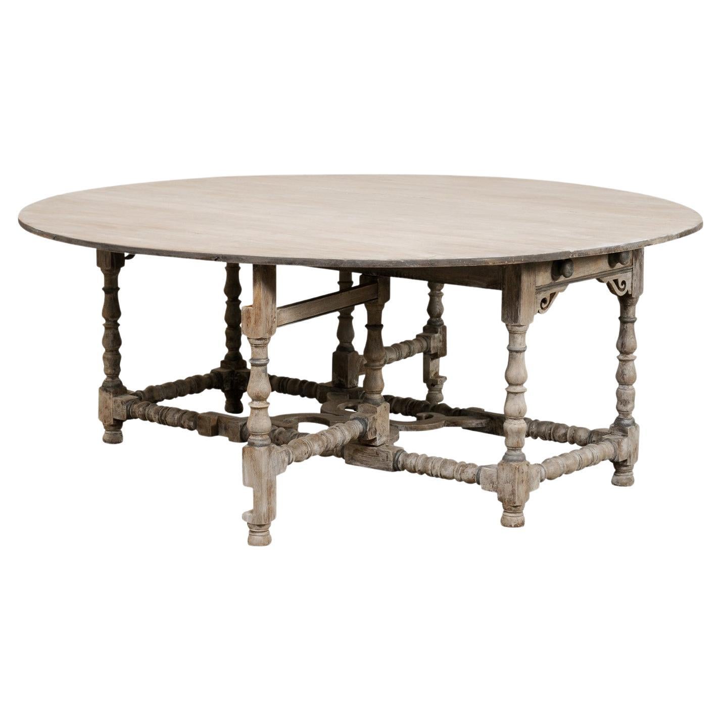 English Antique Double Gate-Leg & Drop-Leaf Table- Open Round or Large Console For Sale