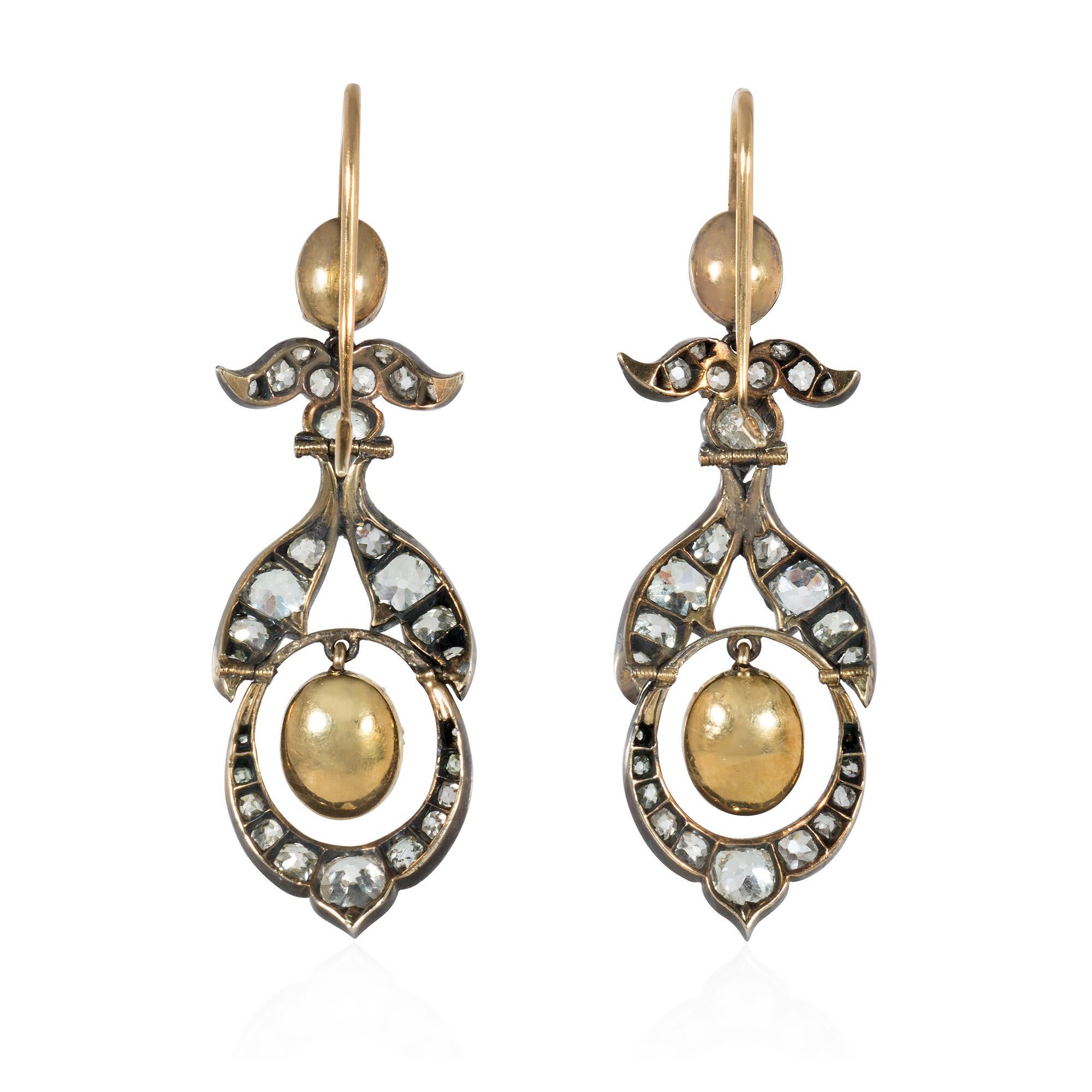 Georgian English Antique Early 19th Century Old Mine Diamond and Pink Topaz Earrings For Sale