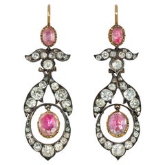 English Antique Early 19th Century Old Mine Diamond and Pink Topaz Earrings