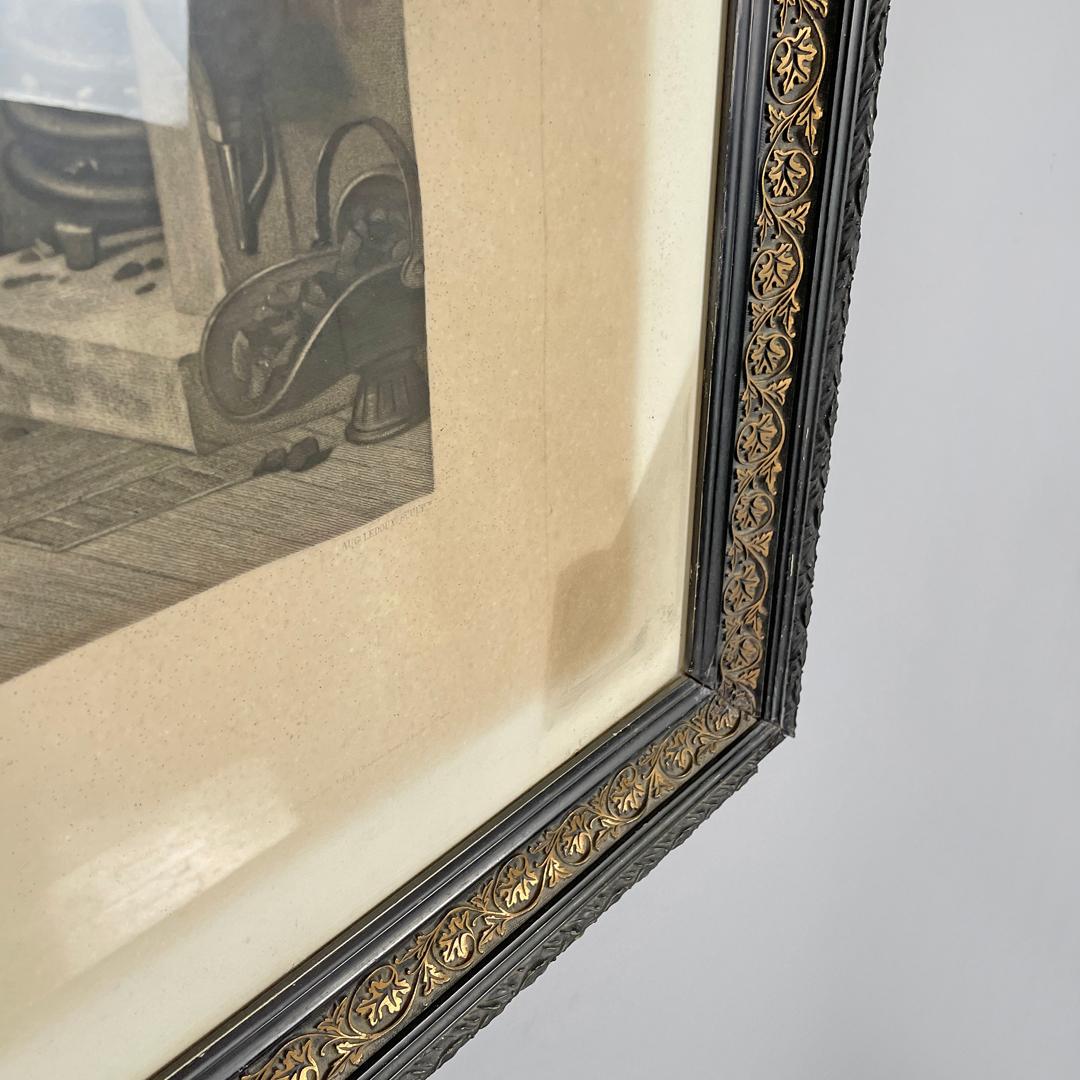 English antique etching print with black wood and golden metal frame, 1863 For Sale 10