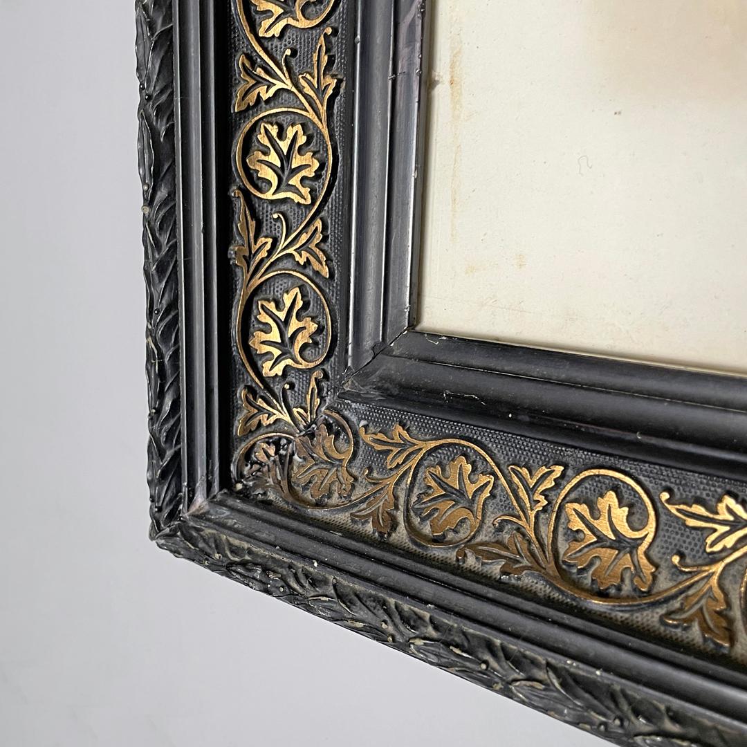 English antique etching print with black wood and golden metal frame, 1863 For Sale 12