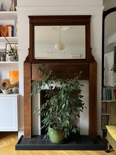 Large English Antique Inlaid Mahogany Fireplace Over Mantel Mirror