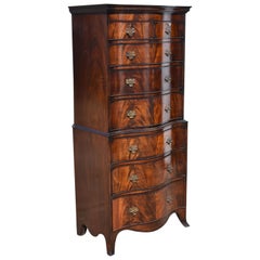 English Antique Flame Mahogany Serpentine Chest of Drawers