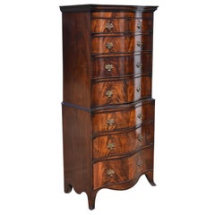 English Antique Flame Mahogany Serpentine Chest of Drawers