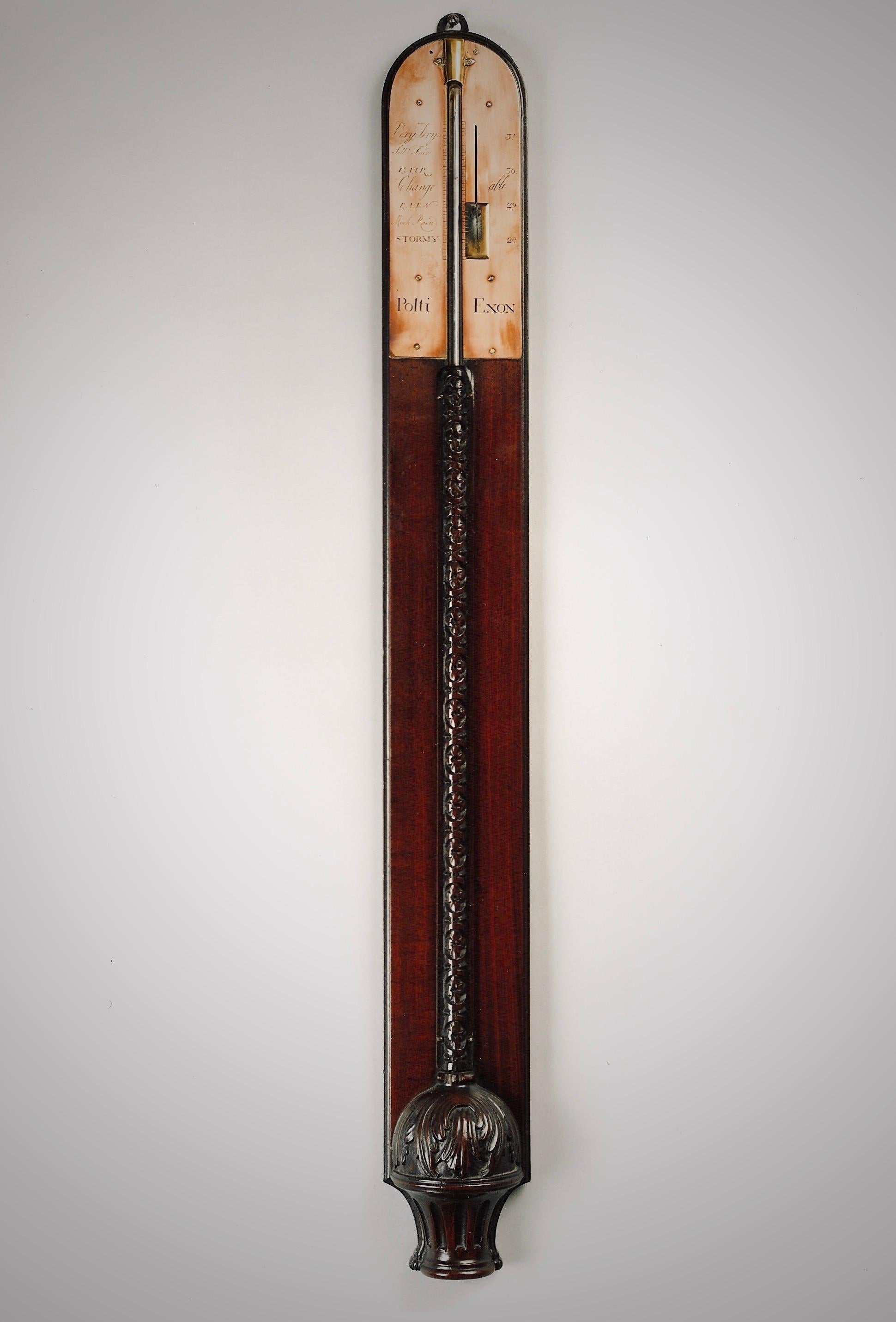 XVIIIe siècle Baromètre anglais ancien en acajou époque George II par Polti, d'Exeter