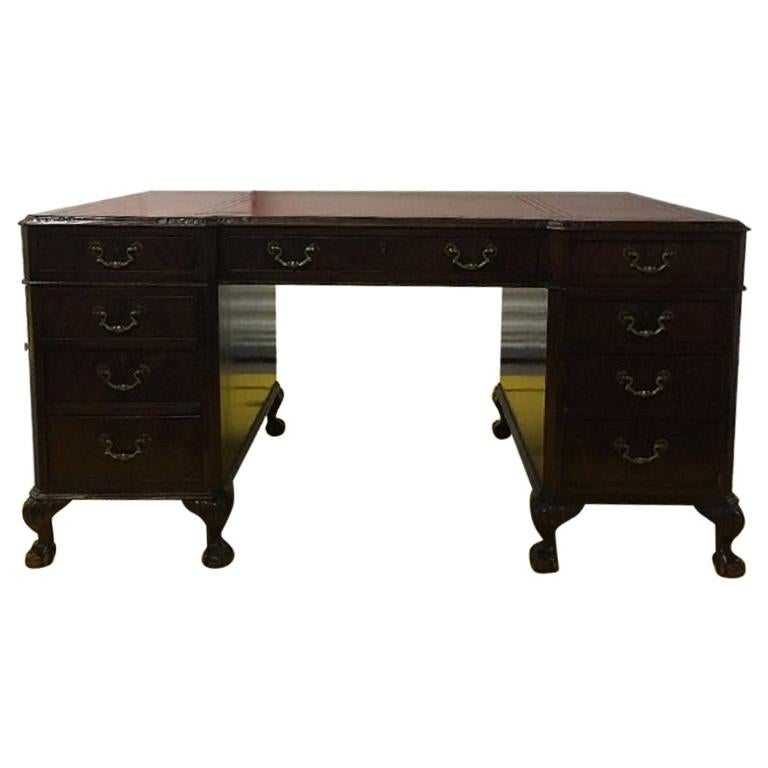 Traditional English Antique George III Leather Topped Partner  Desk