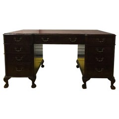 Traditional English Antique George III Leather Topped Partner  Desk