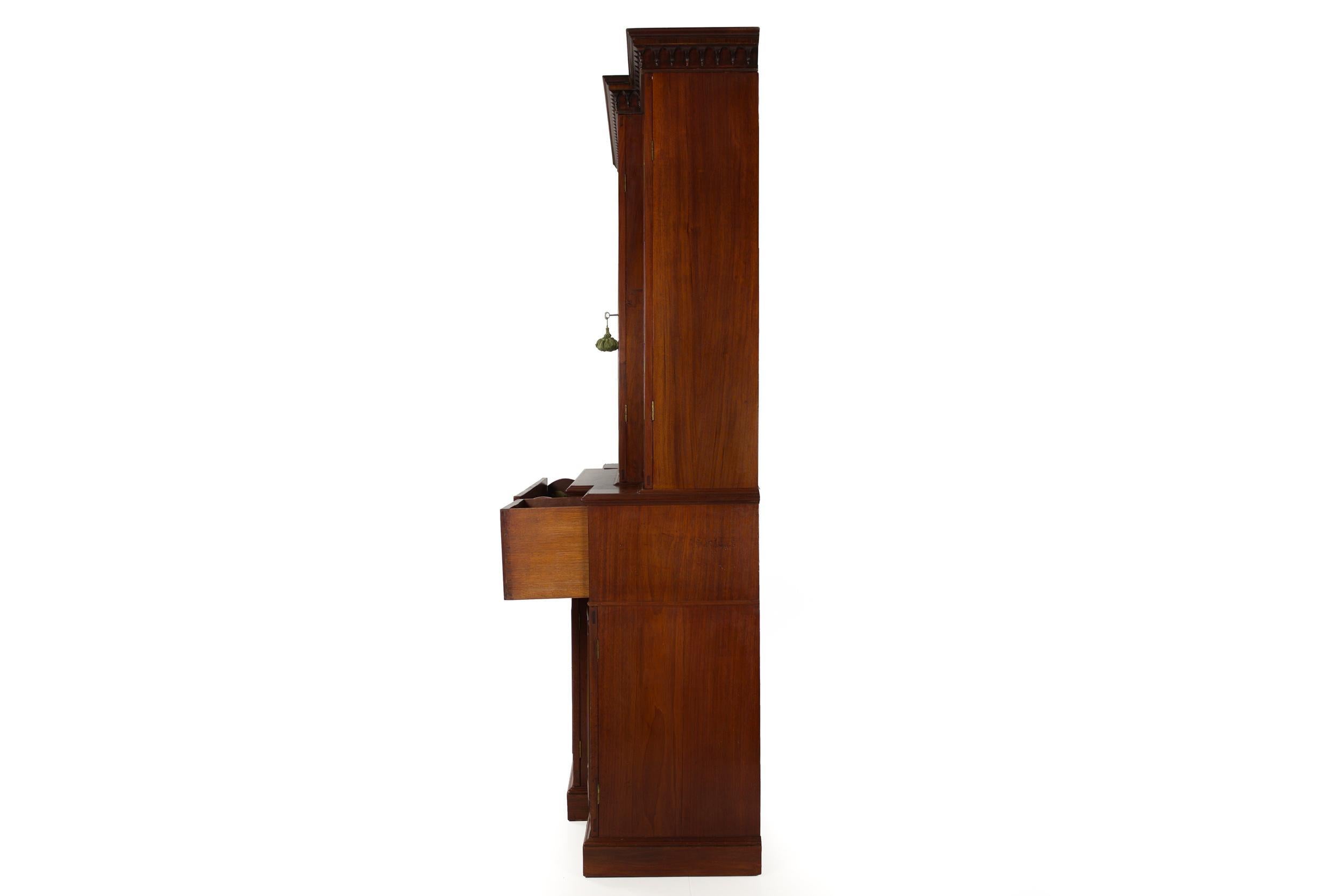 British English Antique George III Style Mahogany Bookcase Breakfront Cabinet, 19th C