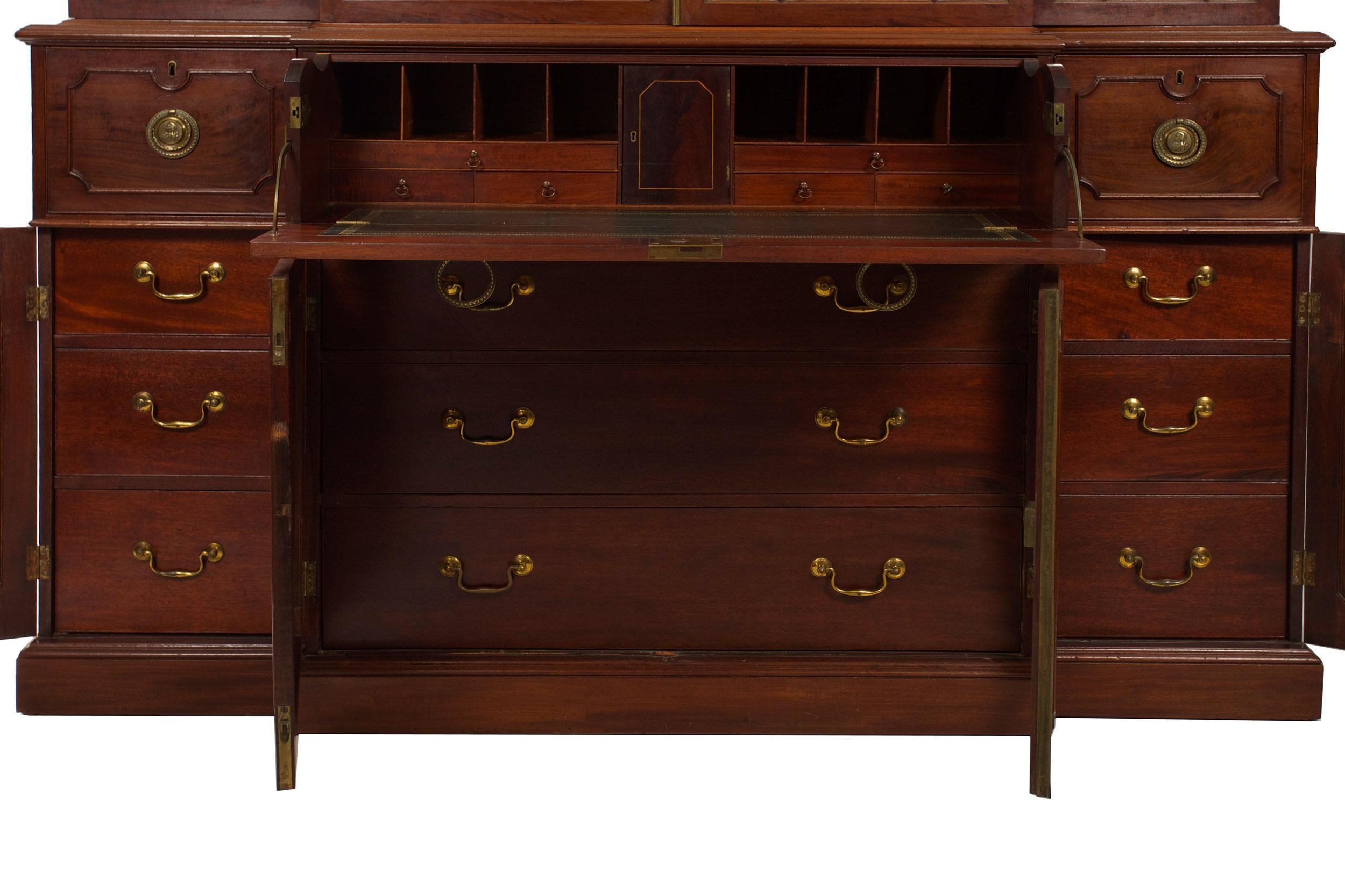 English Antique George III Style Mahogany Bookcase Breakfront Cabinet, 19th C 3