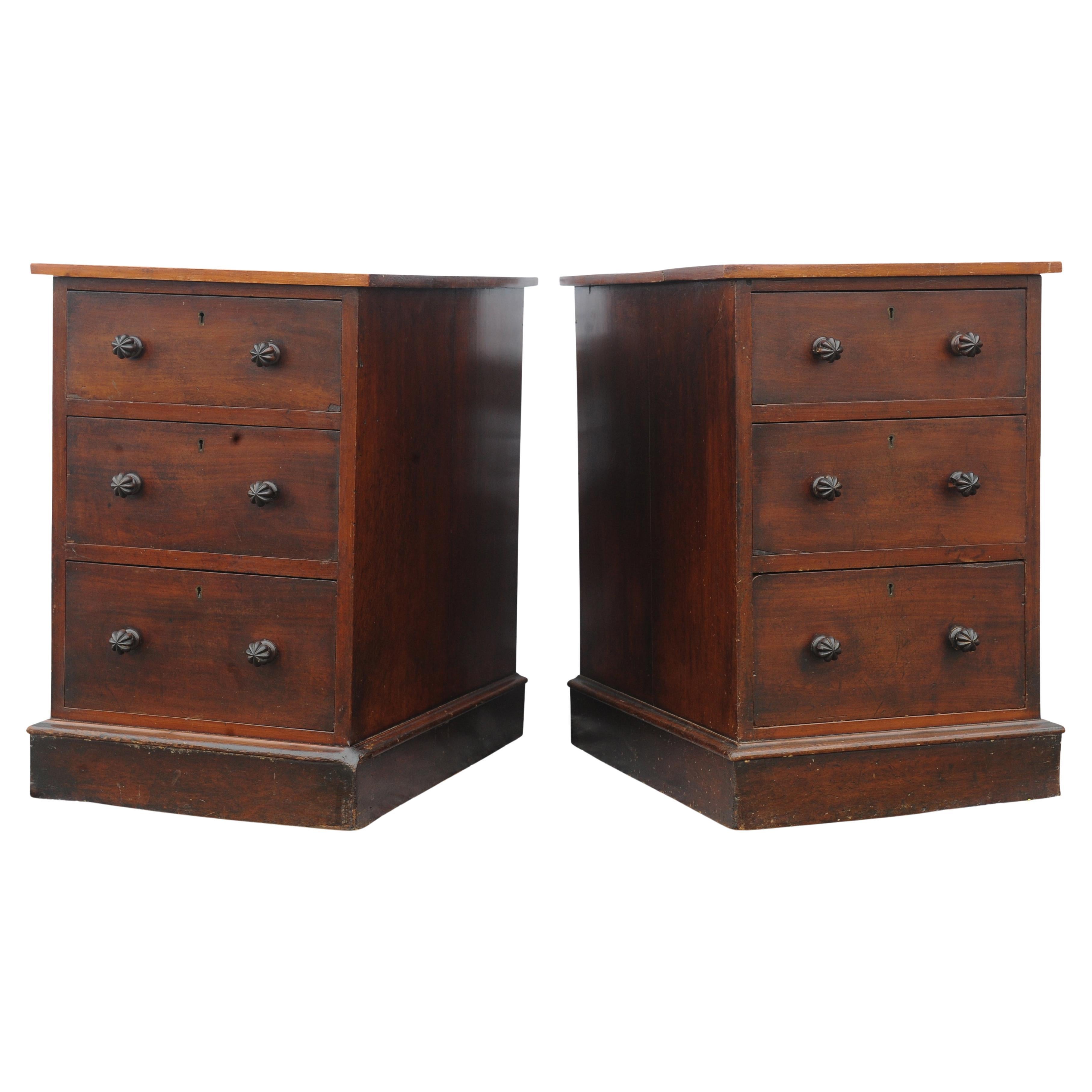 Hand-Crafted English Antique George III Three Drawer Bedside Tables By W Priest  1790s London For Sale
