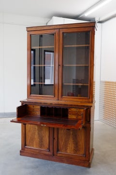 English Antique Georgian Glazed Library Bookcase - Secretaire