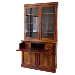 English Antique Georgian Glazed Library Bookcase - Secretaire