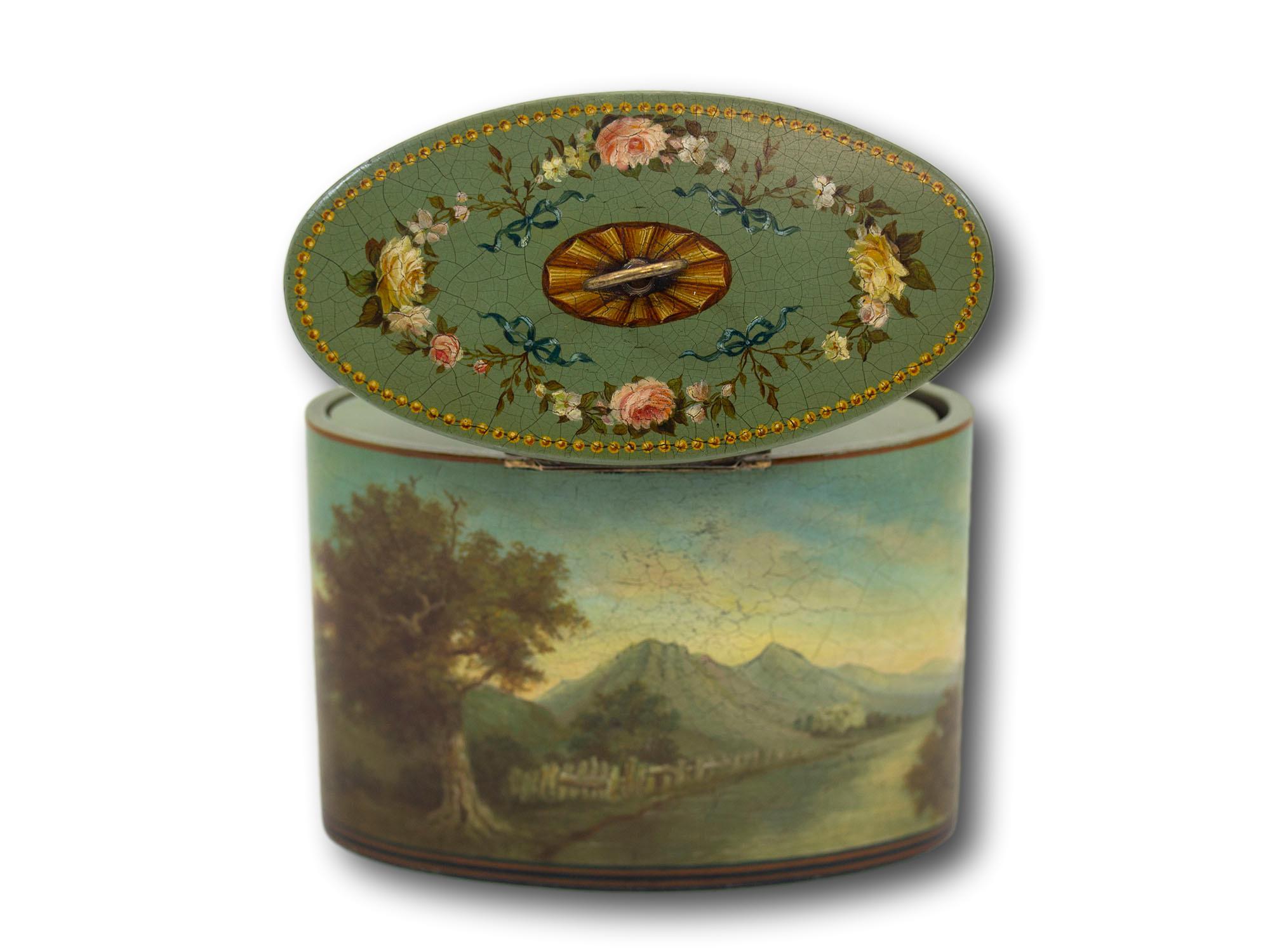 English Antique Georgian Henry Clay Papier Mache Tea Caddy For Sale 1