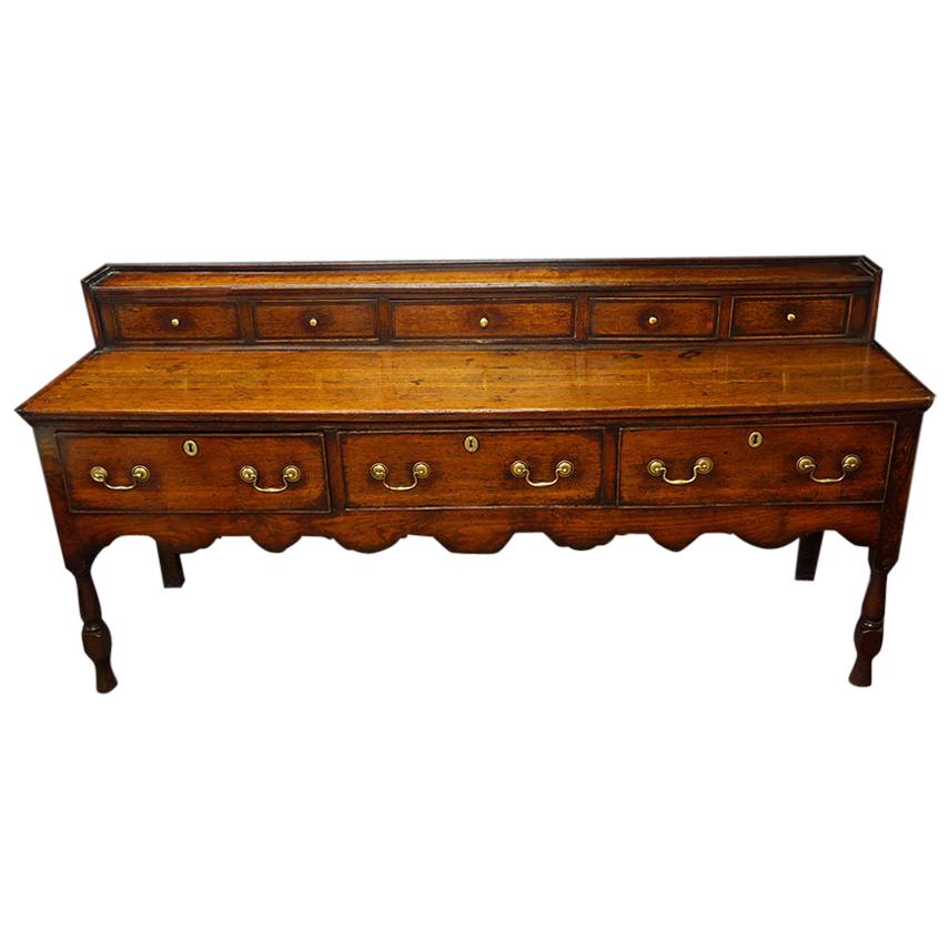 English Antique Oak Low Dresser Base with Spice Drawers, 18th