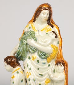 English Antique Georgian Prattware Pottery Figure of Charity