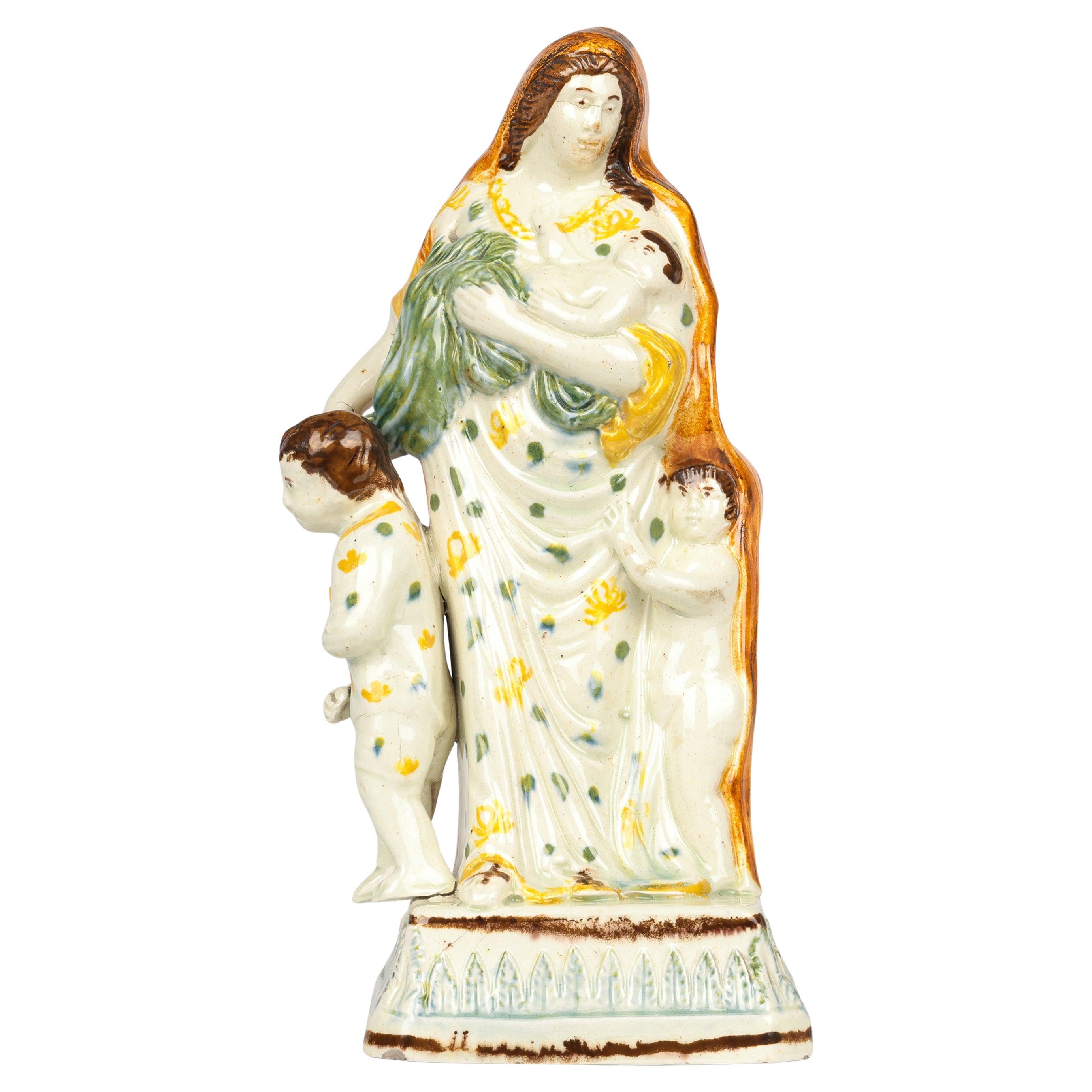 English Antique Georgian Prattware Pottery Figure of Charity For Sale