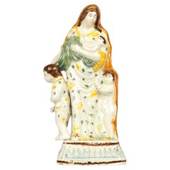 English Antique Georgian Prattware Pottery Figure of Charity