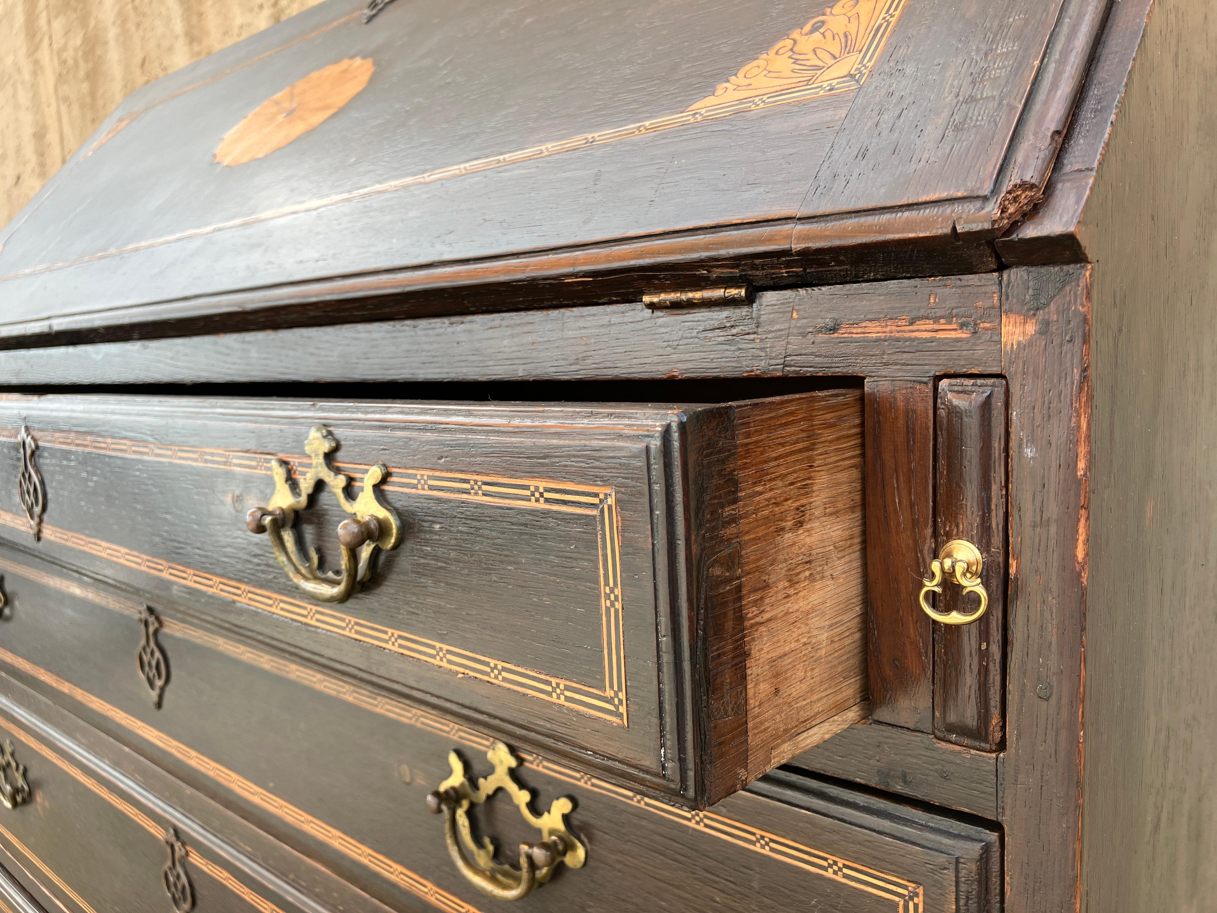 English Antique Georgian Inlaid Solid Oak Bureau / Secretaire c.1800 For Sale 1