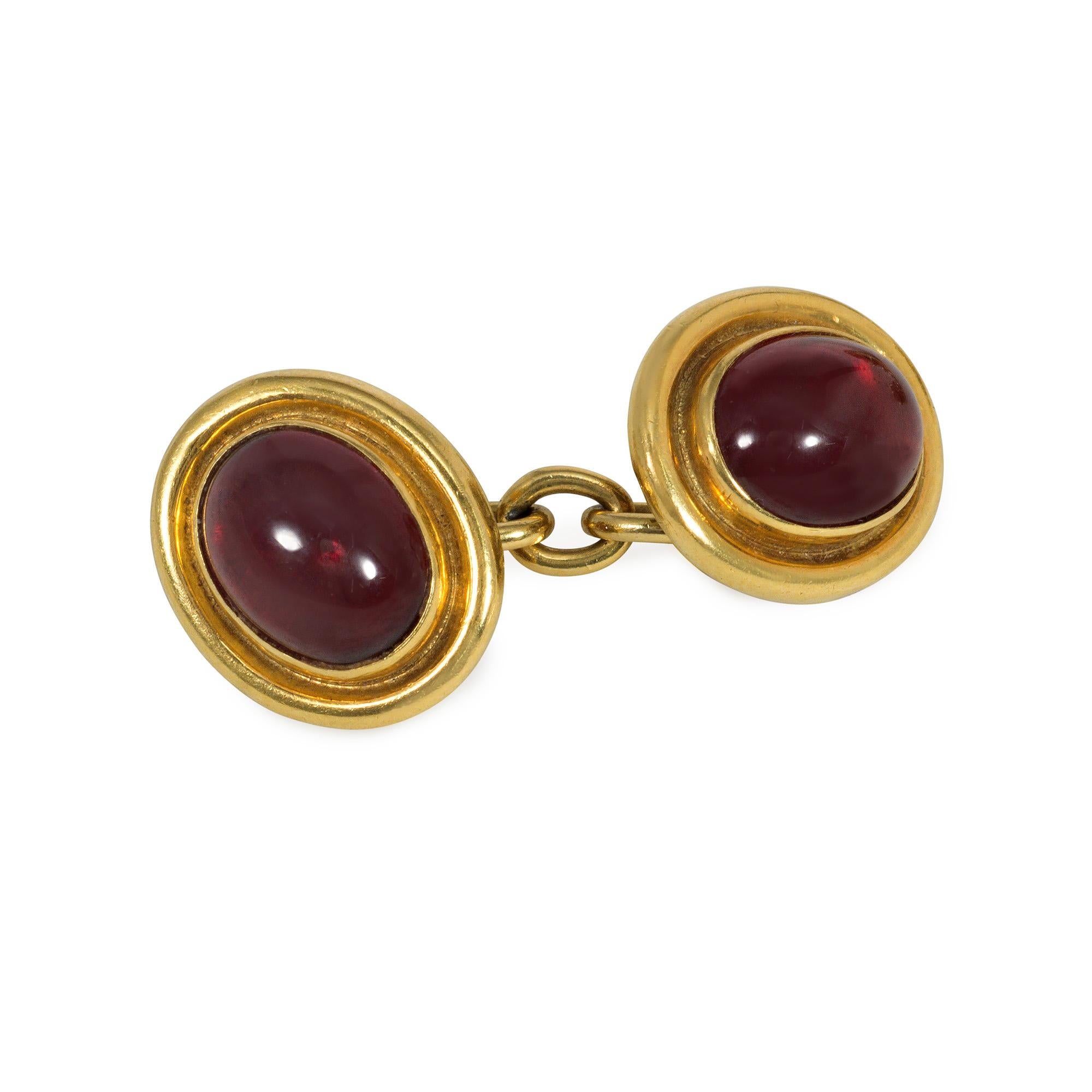 Victorian English Antique Gold and Cabochon Garnet Double Sided Cufflinks