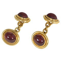 English Antique Gold and Cabochon Garnet Double Sided Cufflinks