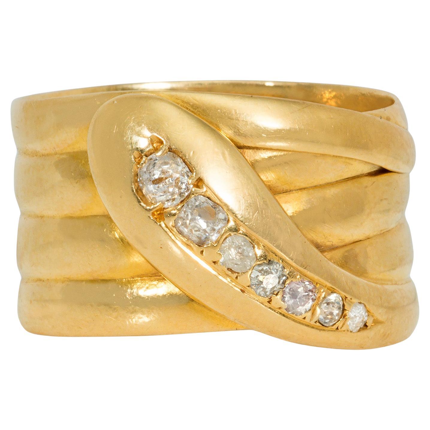 English Antique gold and diamond snake ring