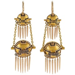 English Antique Gold and Enamel Fringed Earrings