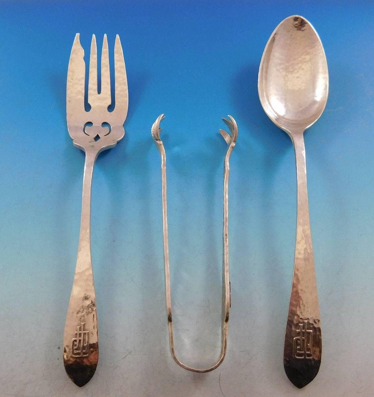 English Antique Hammered R&B Sterling Silver Flatware Set Service 171