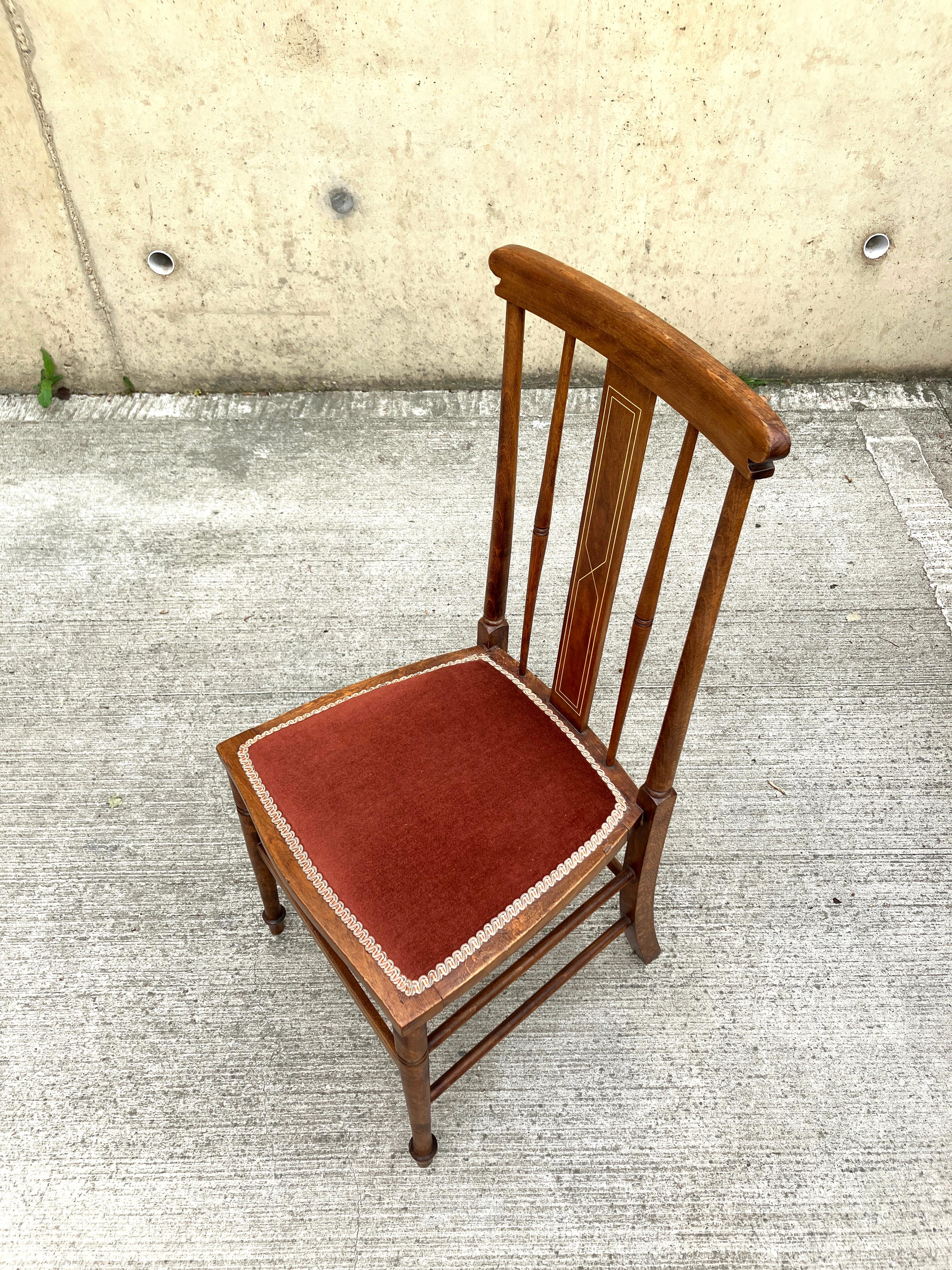 Inlay English Antique Inlaid Mahogany Arts & Crafts Side Chair Bedroom Chair For Sale