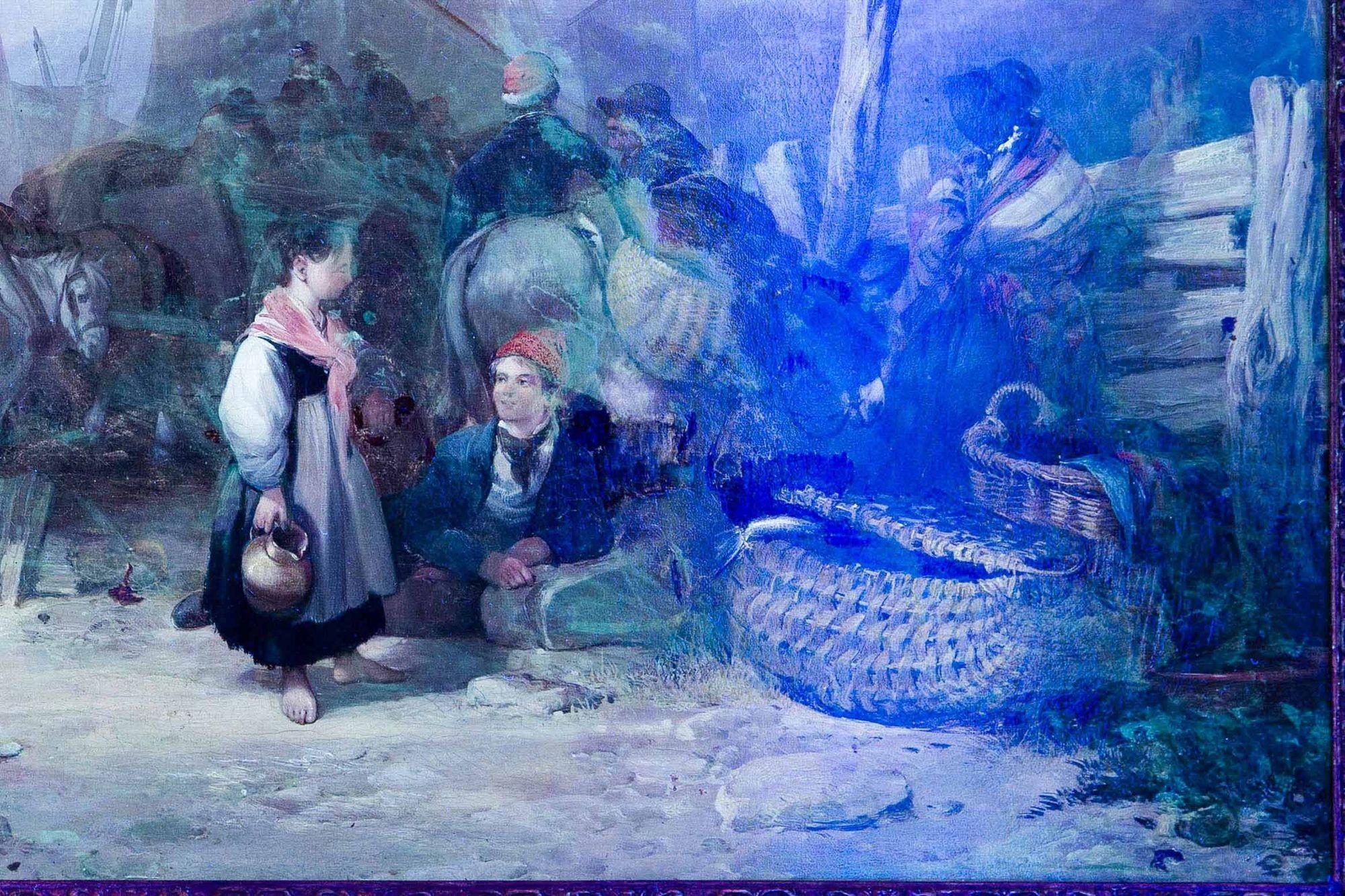 Antico paesaggio inglese dipinto a olio 