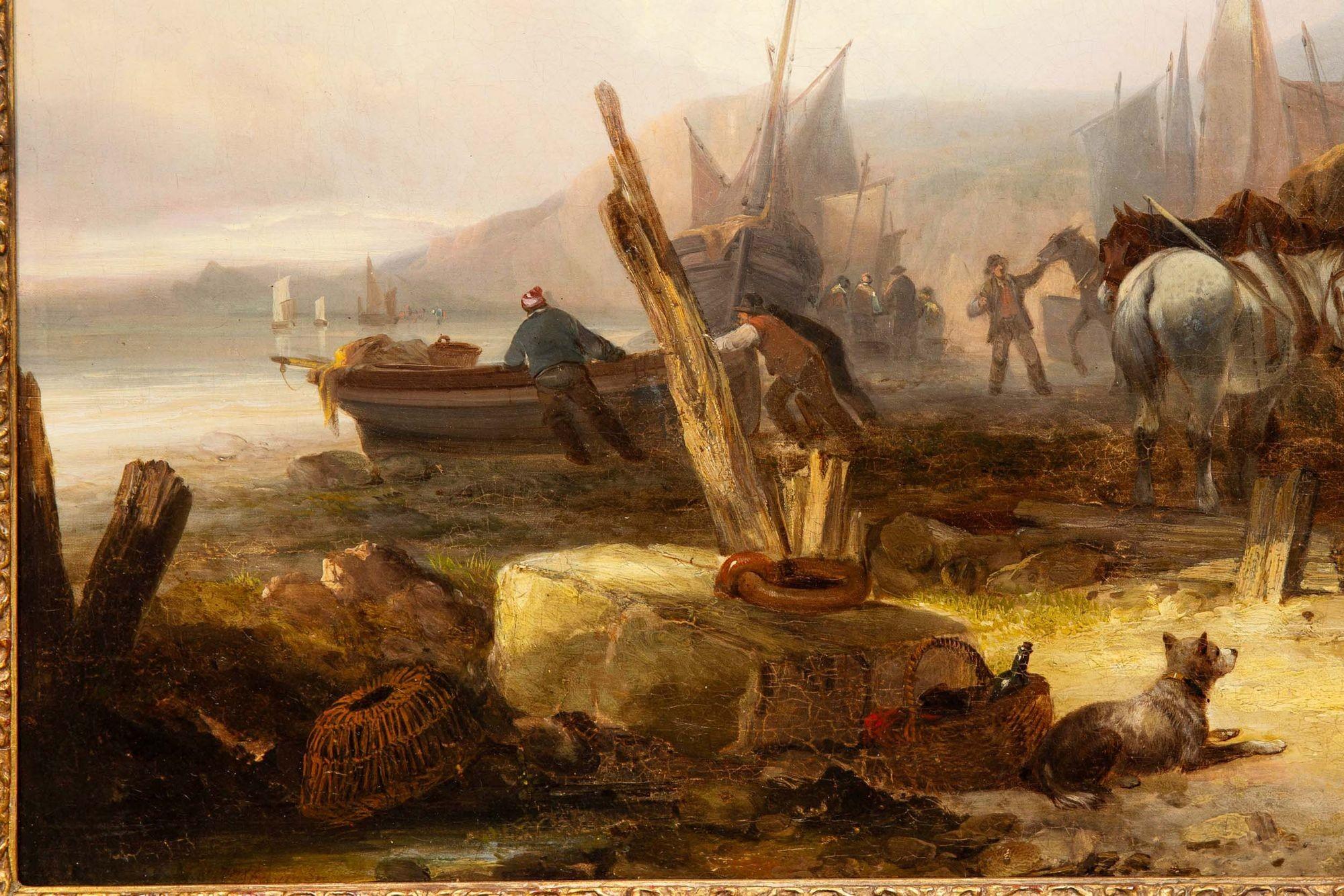 Antico paesaggio inglese dipinto a olio 