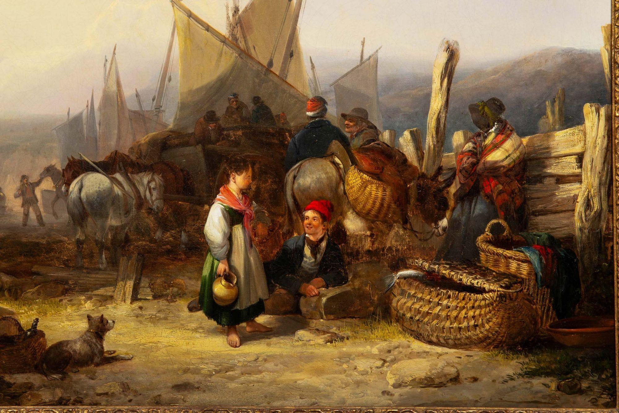 XIX secolo Antico paesaggio inglese dipinto a olio 
