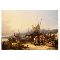 English Antique Landscape Oil Painting “Start of the Day” by William Shayer Sr.