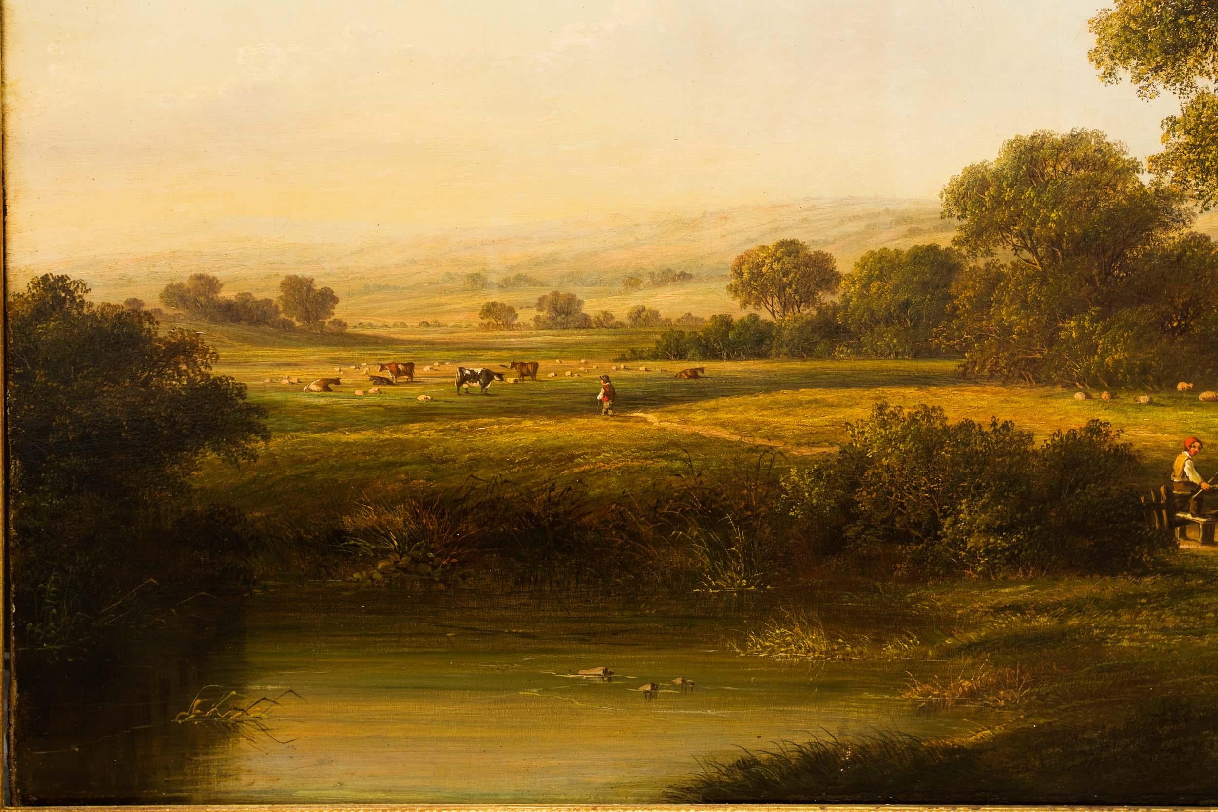 Romantic English Antique Landscape Painting of Countryside by Edward Charles Williams