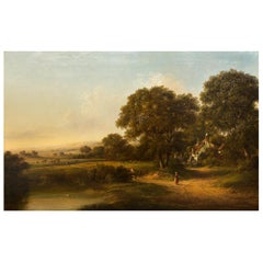 English Antique Landscape Painting of Countryside by Edward Charles Williams