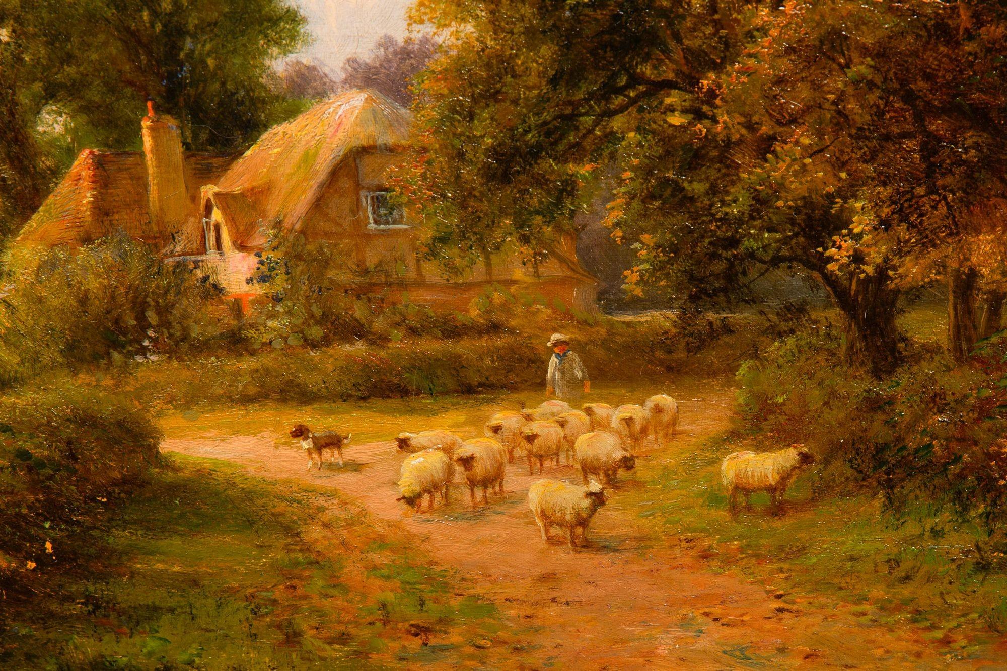 Dipinto antico inglese di paesaggio con pecore di Henry Maidment (1889-1914) in vendita 2