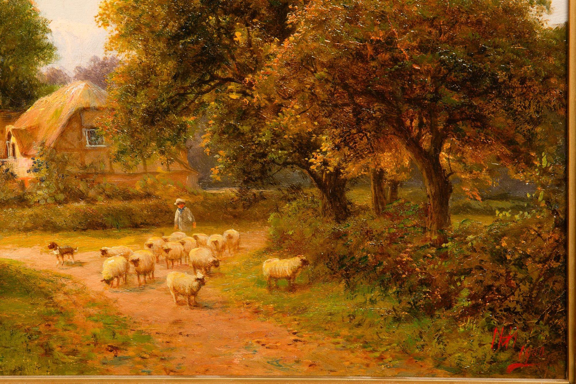 XX secolo Dipinto antico inglese di paesaggio con pecore di Henry Maidment (1889-1914) in vendita