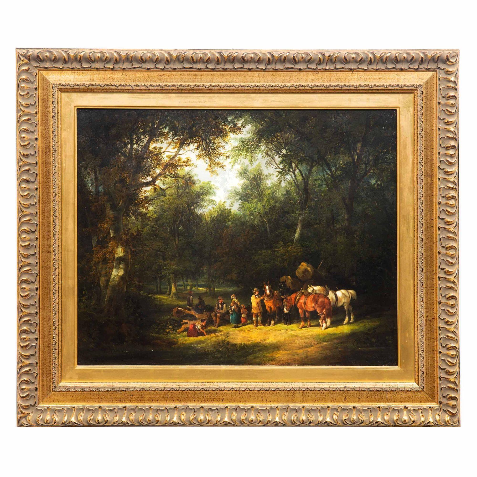 Romantic English Antique Landscape Painting of Wooded Glade attr. William Shayer, Sr. For Sale